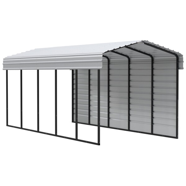 Arrow Storage Products Galvanized Steel Carport, W/ 1-Sided Enclosure, Compact Car Metal Carport Kit, 10'x24'x9', Eggshell CPH102409ECL1 - main